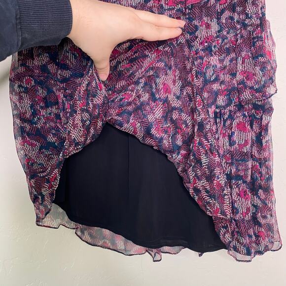 IRO Abstract Reef Asymmetric Tiered Printed Crepon Skirt in Midnight Blue FR 36 - Picture 10 of 12